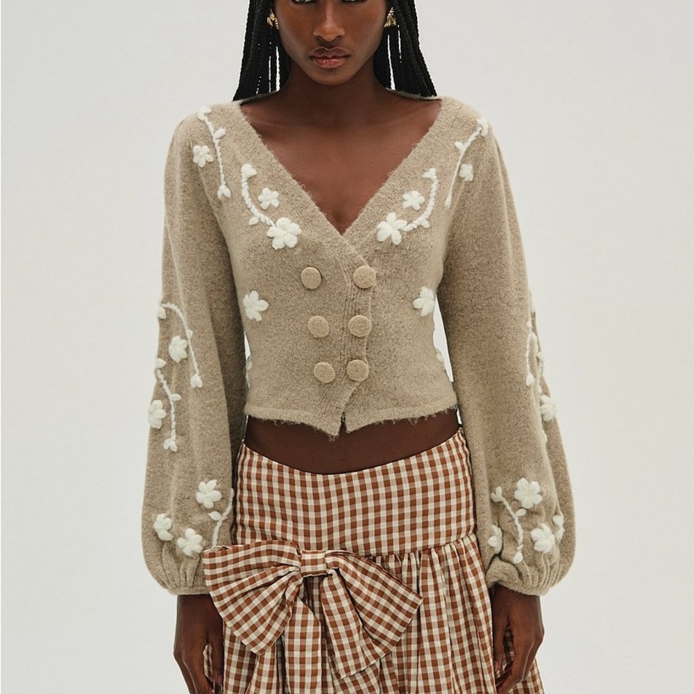 For Love And Lemons Adalyn Cardigan with White Floral Accents